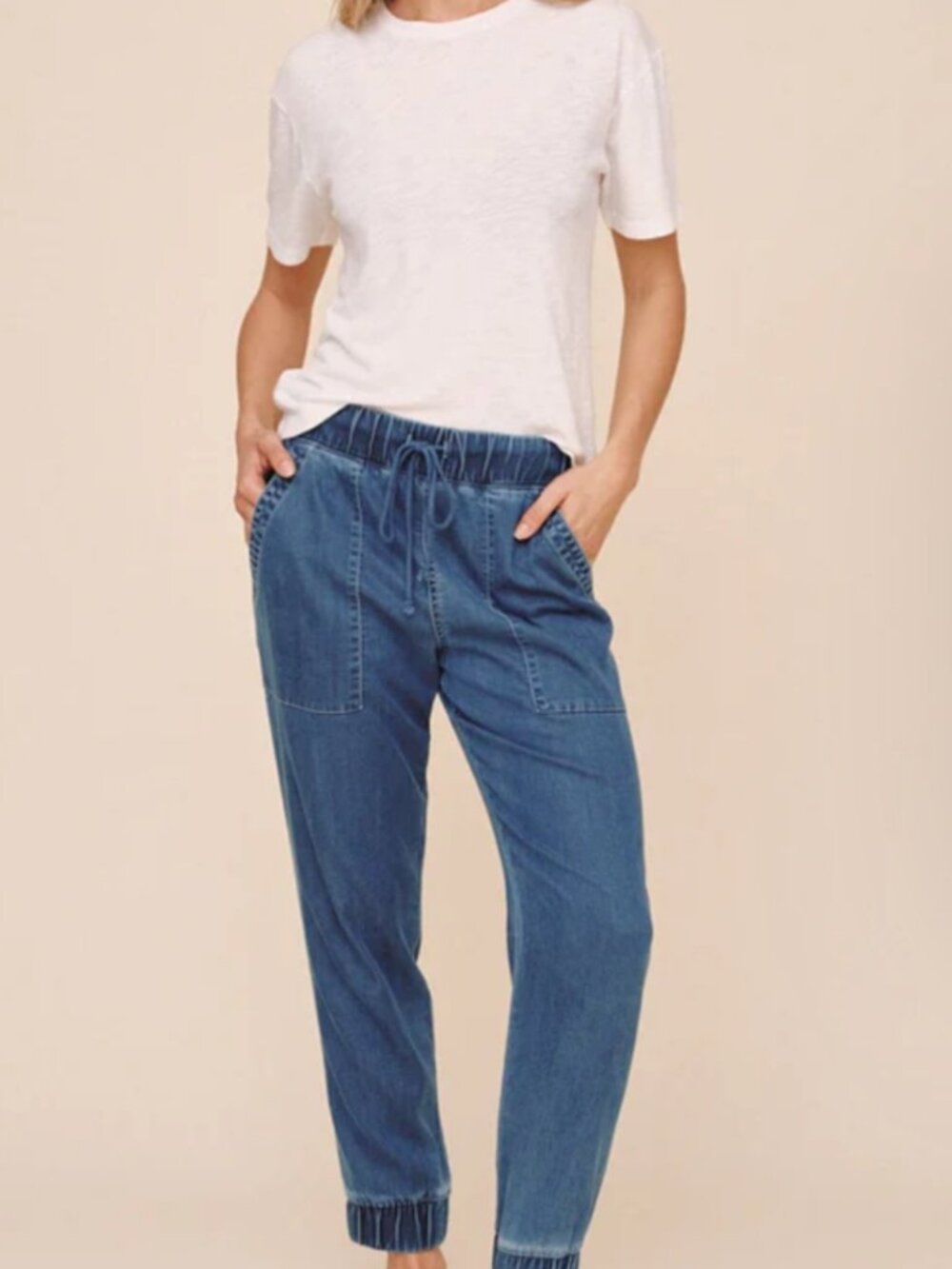 Bella Dahl Tencel Blend Soft Denim Elastic Drawstring Jogger Pants Size M